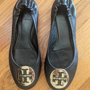 Tory Burch Black and Gold Leather flats